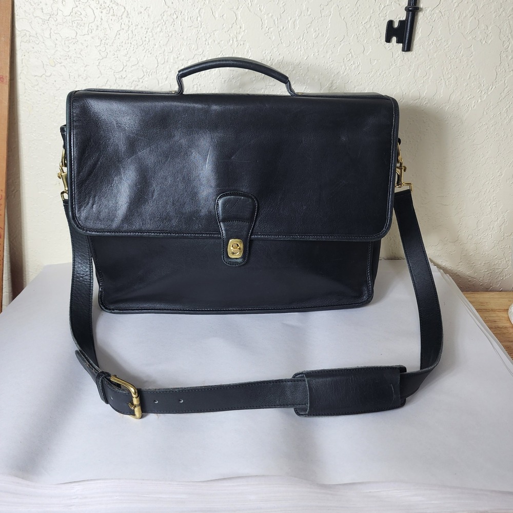 Vintage Coach Lexington Briefcase Black Leather Brass Turnlock 5266 Messenger